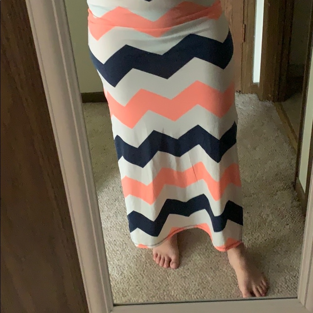 Blue, Peach, & White Chevron Maxi Skirt